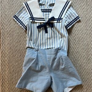 Pepa London Mariner Stripe Two Piece Set with Shorts in Blue